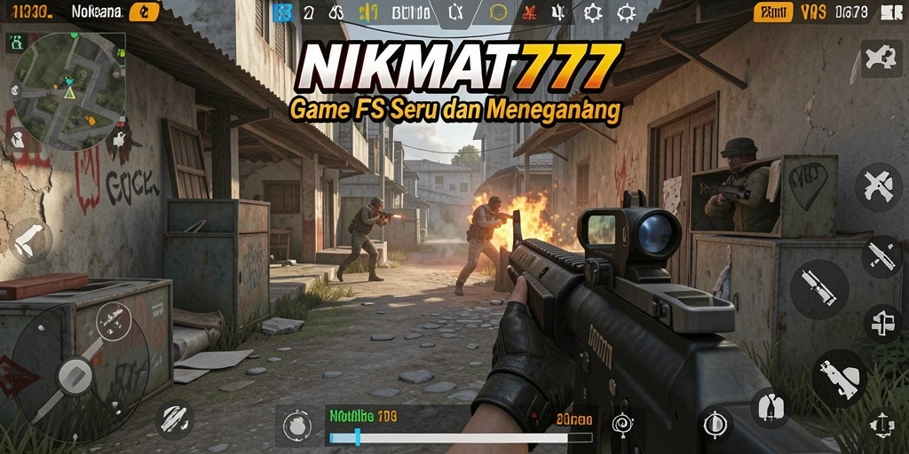 Screenshot gameplay NIKMAT777 yang menunjukkan aksi pertempuran saat bermain FPS.