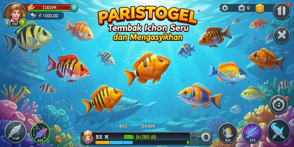 Screenshot gameplay PARISTOGEL menampilkan aksi tembak ikan yang seru.