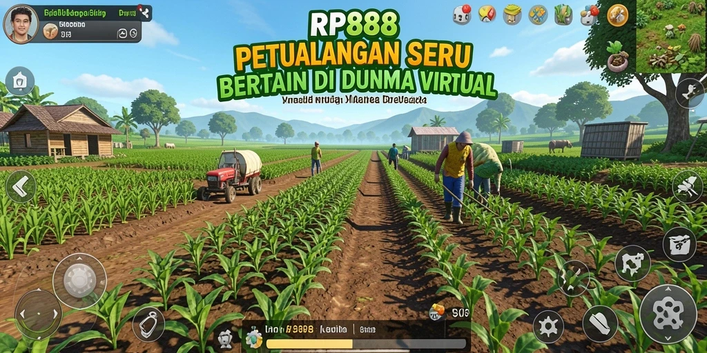 Screenshot gameplay RP888 menampilkan aktivitas bertani yang menarik dan penuh warna.