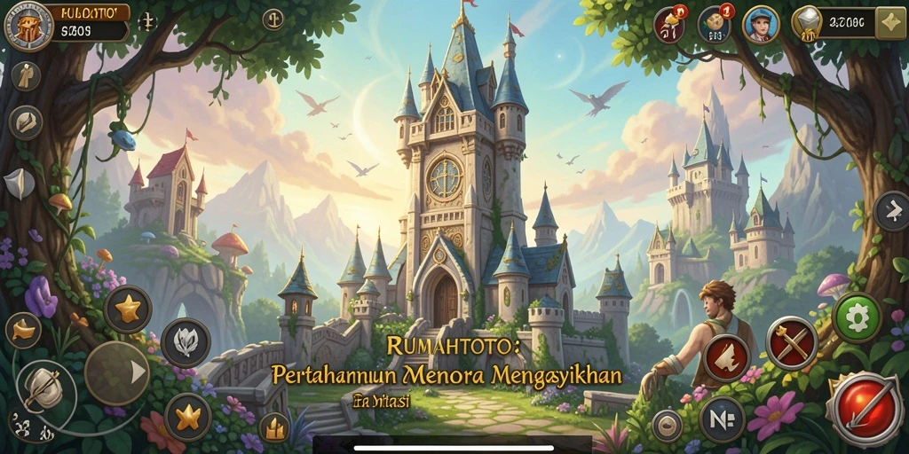 Tampilan gameplay RUMAHTOTO yang menegangkan dengan berbagai menara dan serangan musuh.